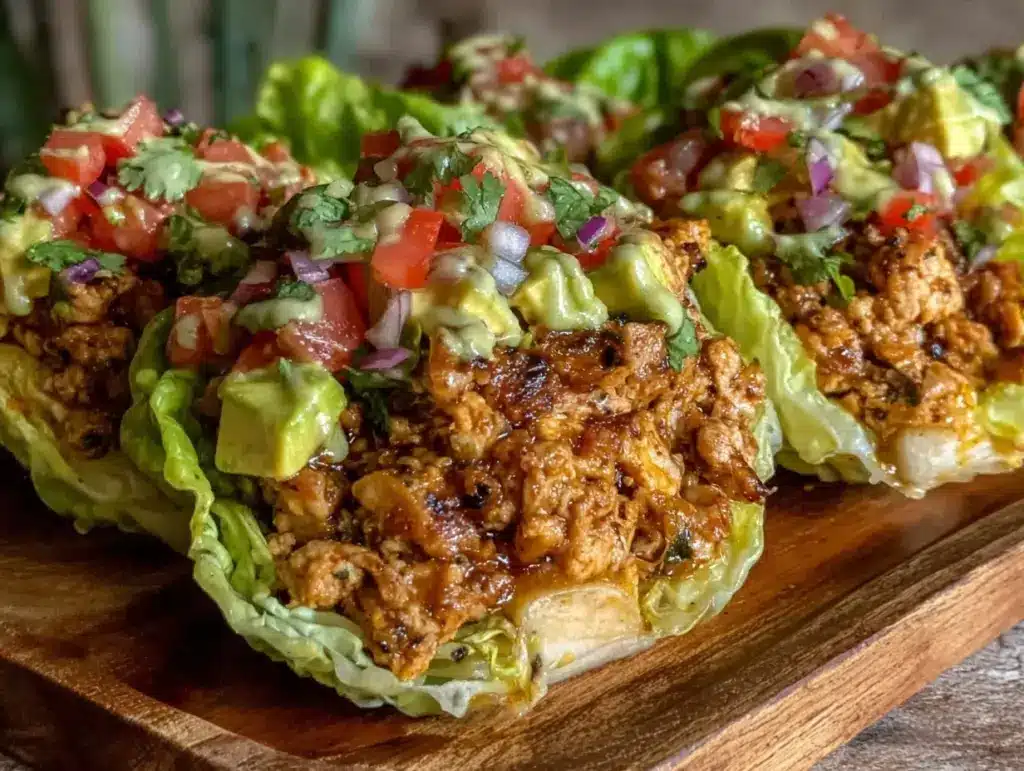 healthy low-glycemic turkey lettuce wrap tacos - featured image