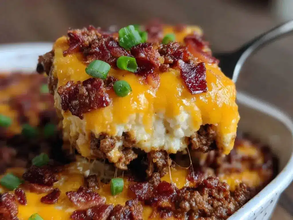 keto bacon cheeseburger casserole - featured image