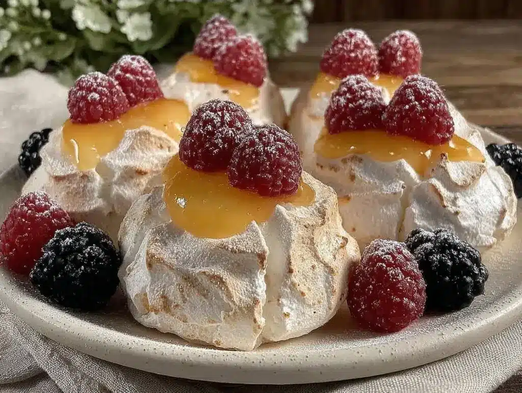 mini lemon curd pavlovas - featured image