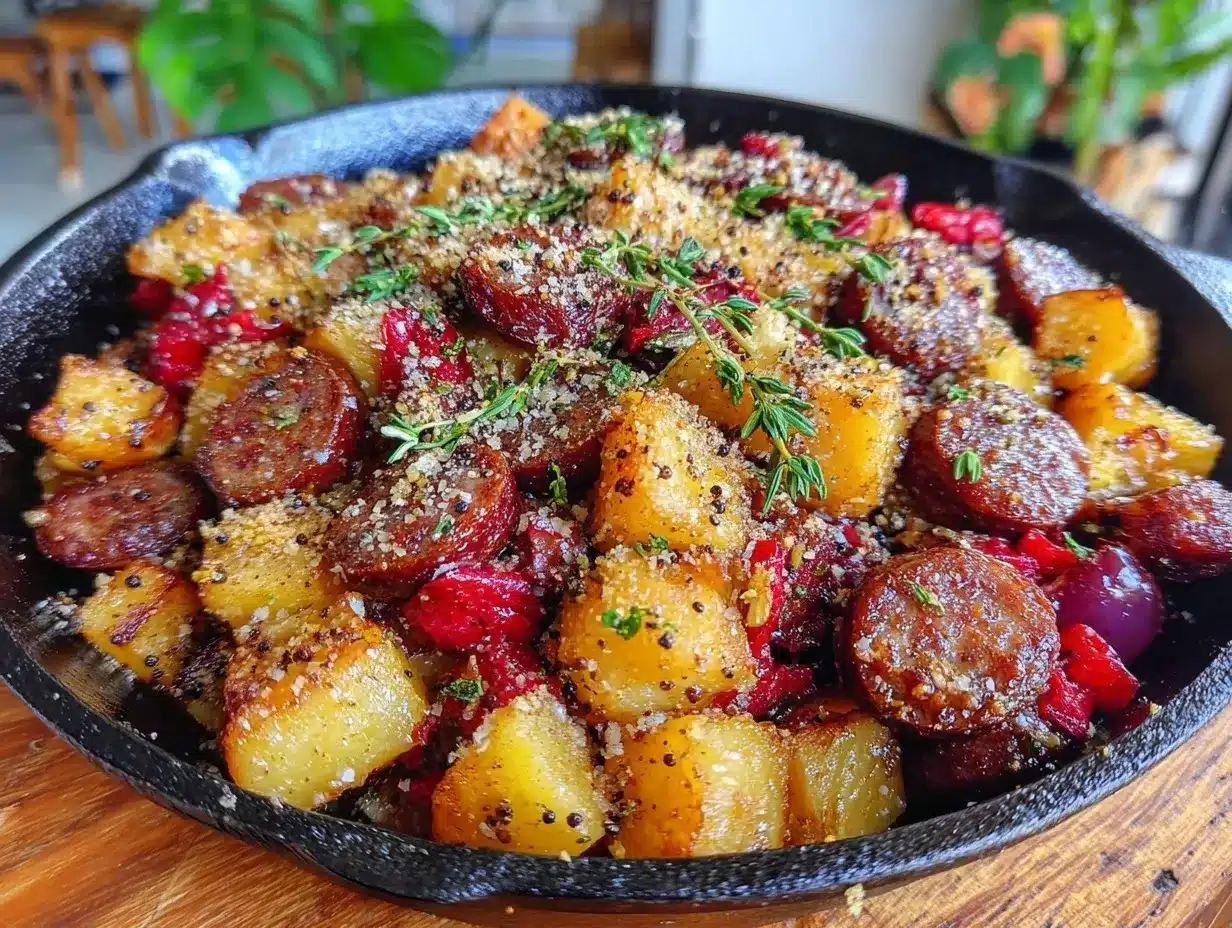 one-pan sausage apple sweet potato skillet preparation steps