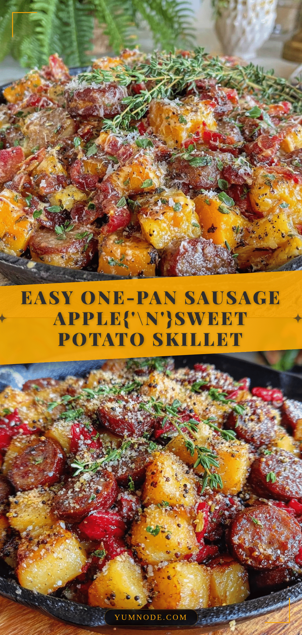one-pan sausage apple sweet potato skillet recipe