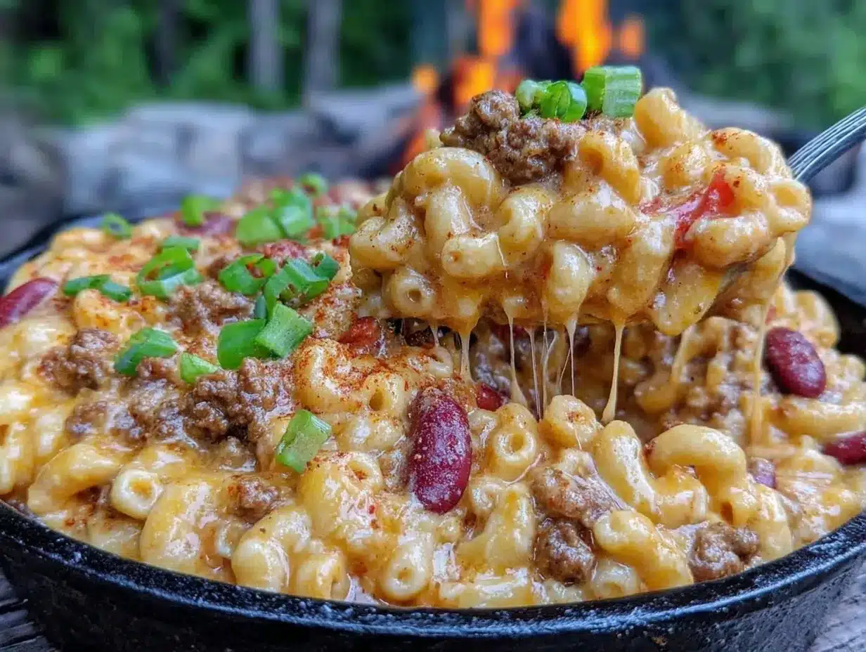 one-pot campfire chili mac and cheese preparation steps
