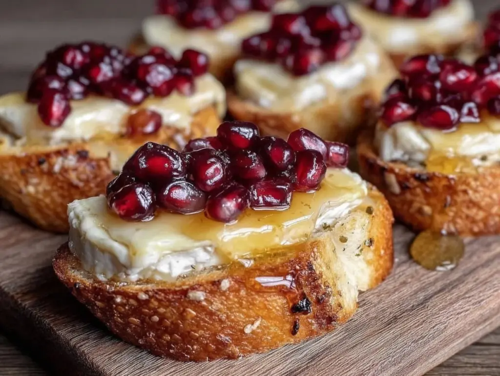 pomegranate brie crostini - featured image