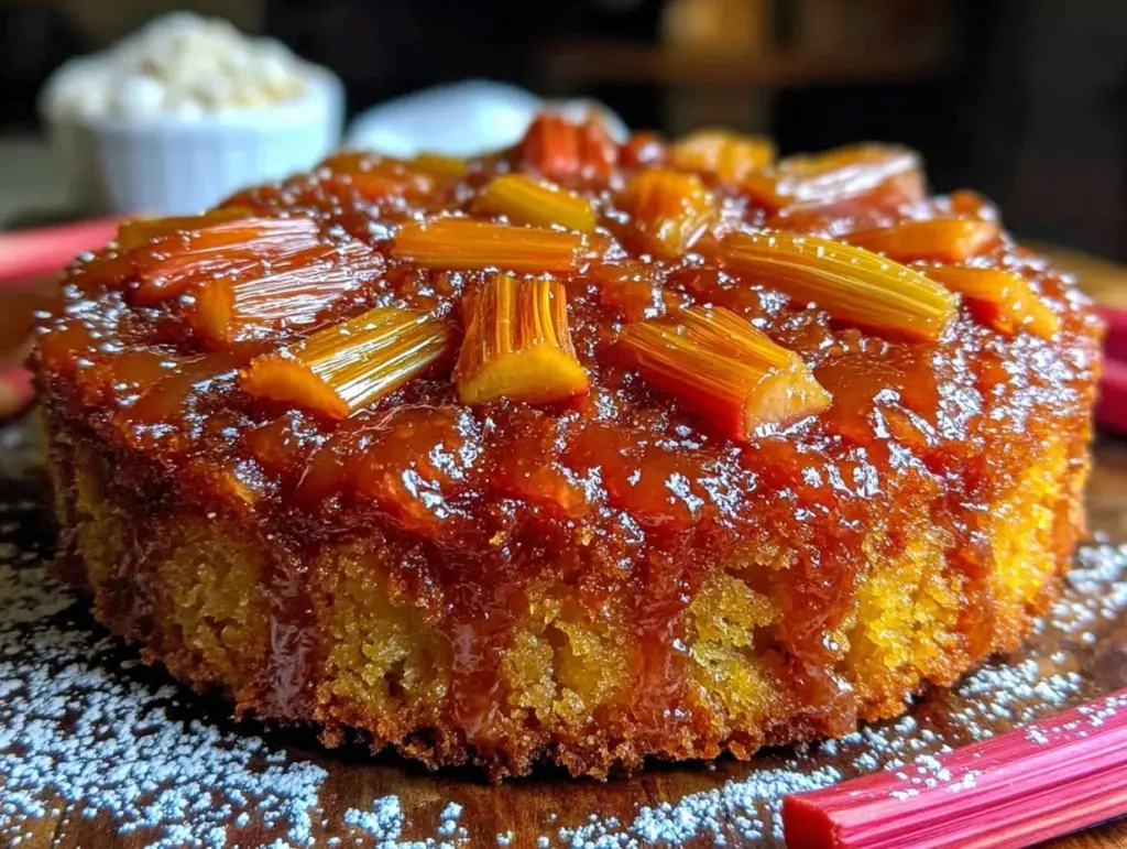 tangy rhubarb upside-down skillet cake - featured image