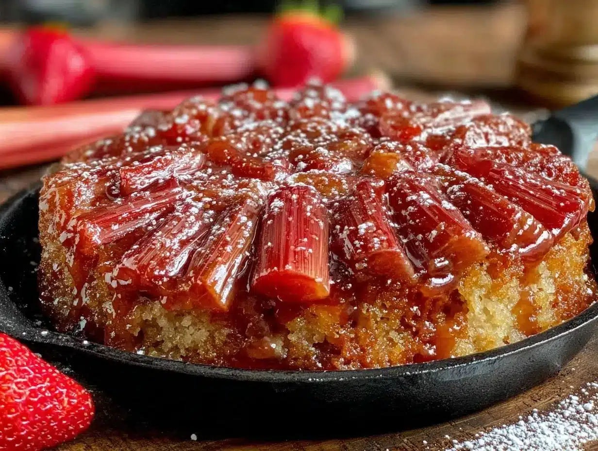 tangy rhubarb upside-down skillet cake preparation steps