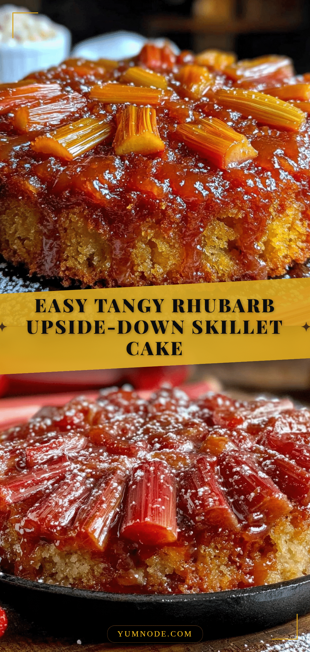 tangy rhubarb upside-down skillet cake recipe