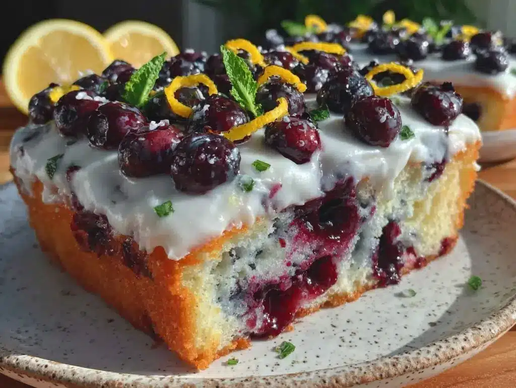 blueberry lemonade poke cake - featured image