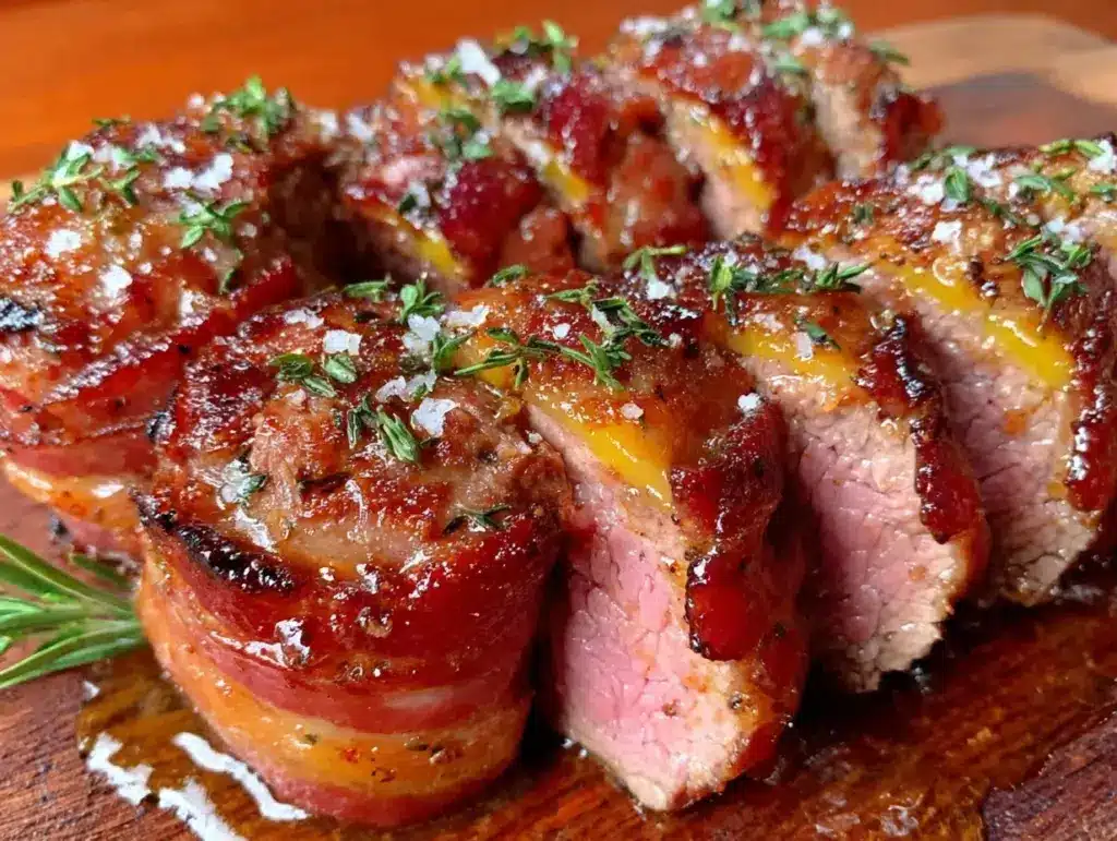 bourbon glazed bacon-wrapped pork tenderloin - featured image