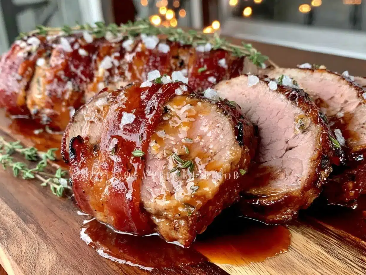 bourbon glazed bacon-wrapped pork tenderloin preparation steps