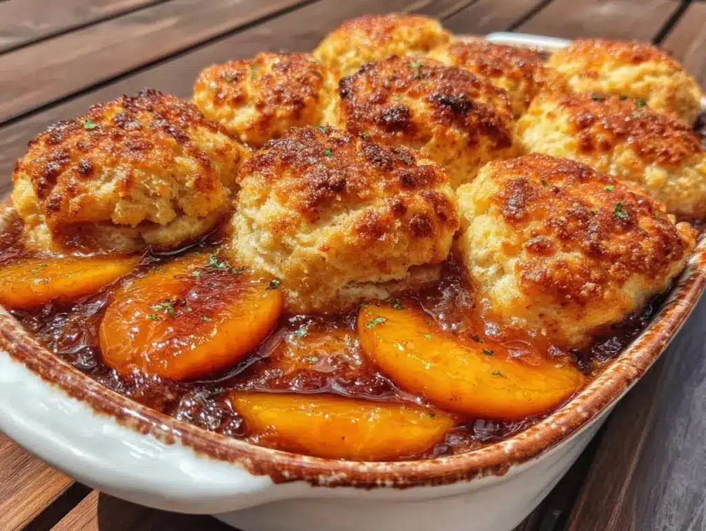 brown butter peach cobbler - featured image