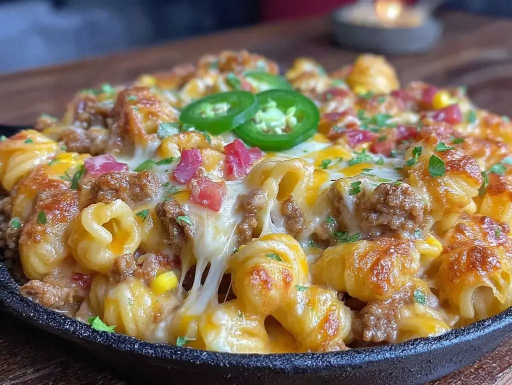 cheesy taco pasta skillet recipe - featured image
