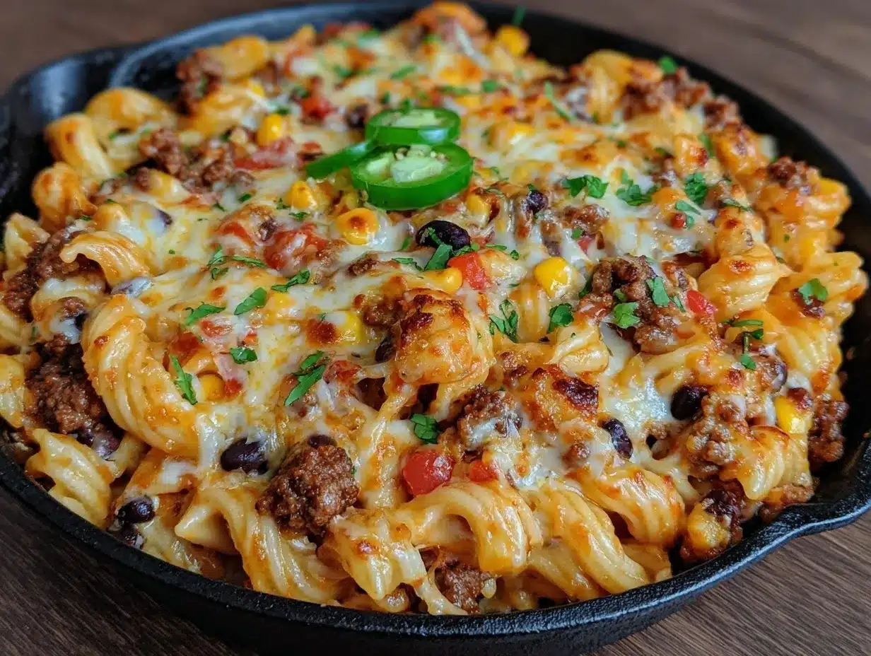 cheesy taco pasta skillet recipe preparation steps