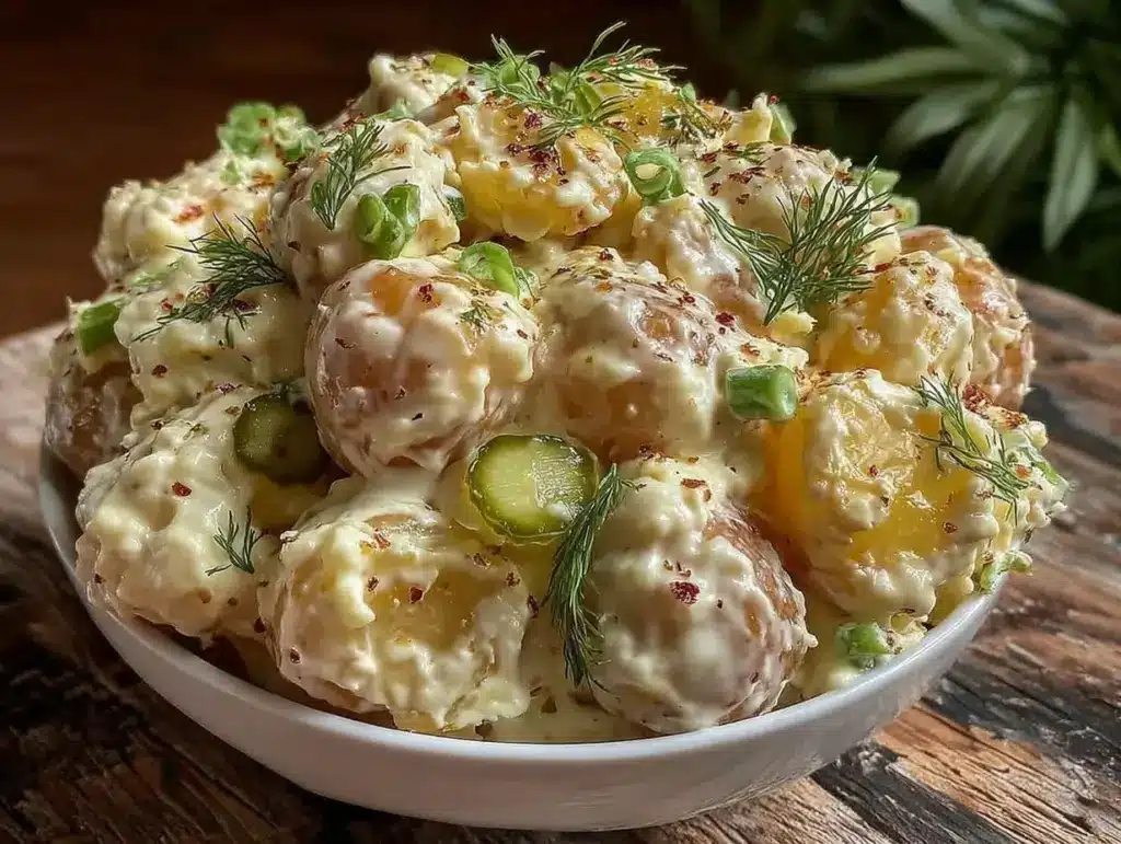 creamy dill pickle potato salad - featured image