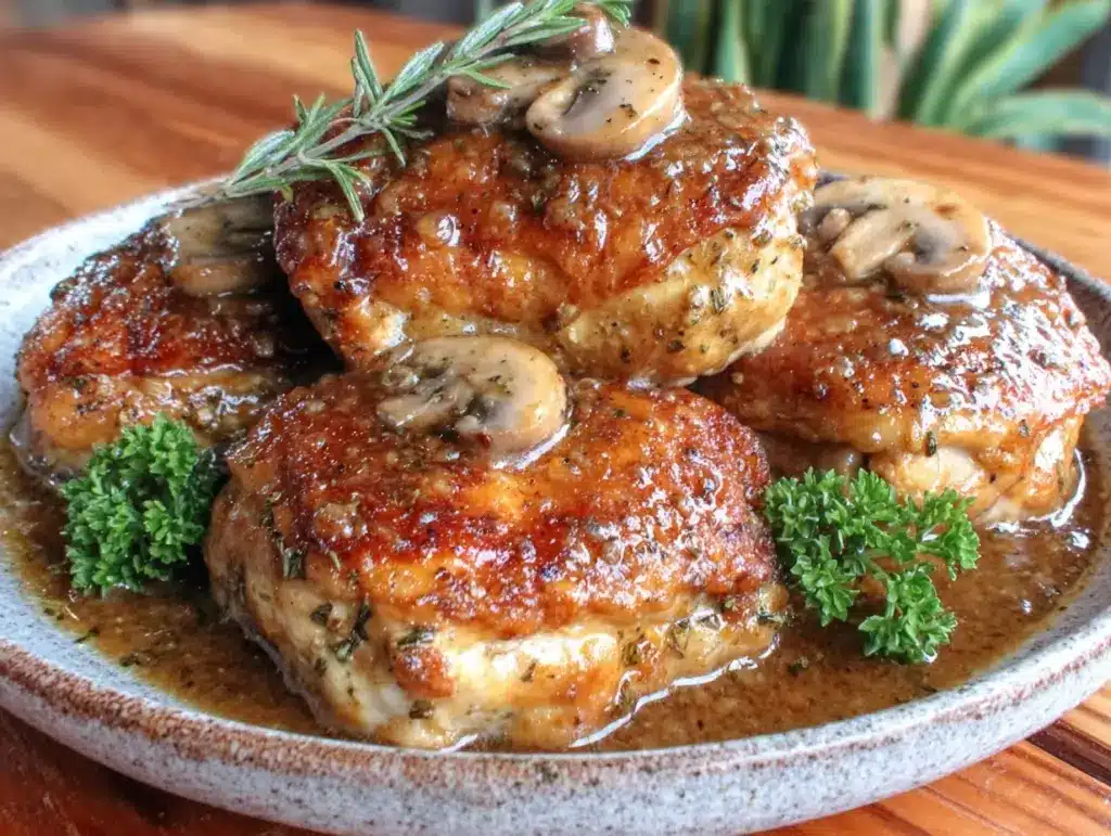 creamy garlic mushroom chicken thighs - featured image