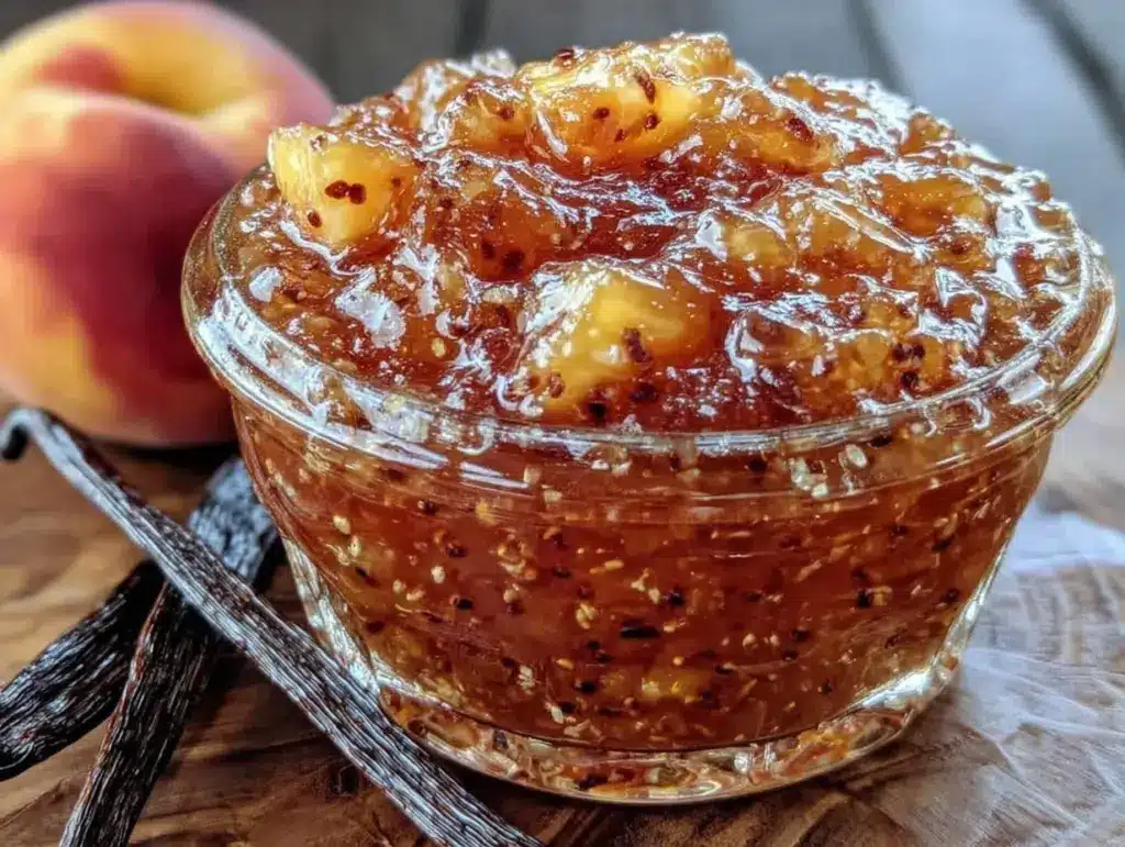 creamy peach vanilla bean jam - featured image