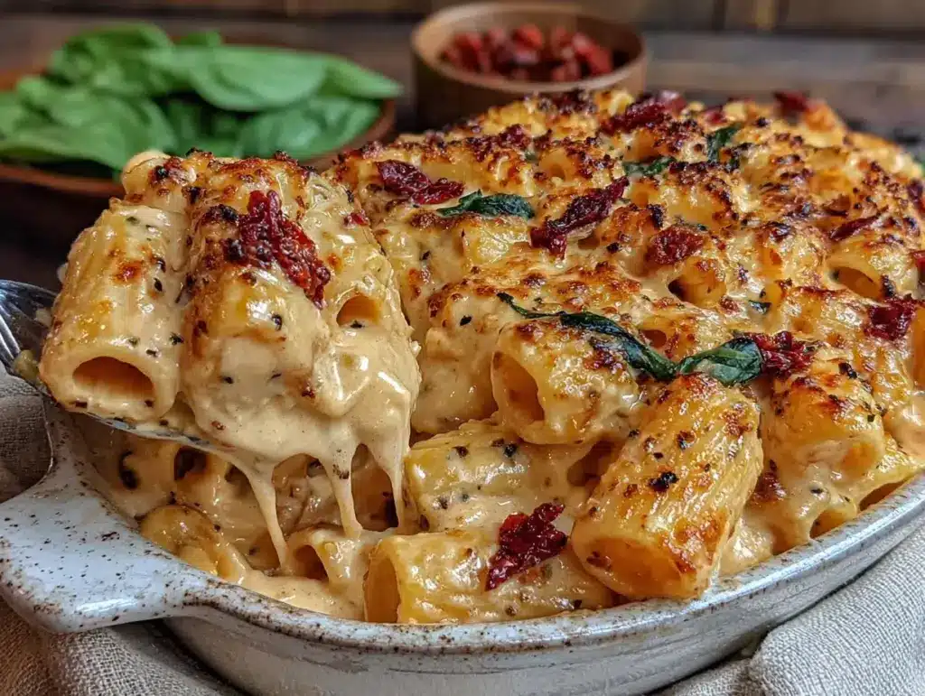 creamy sun-dried tomato pasta with spinach - featured image