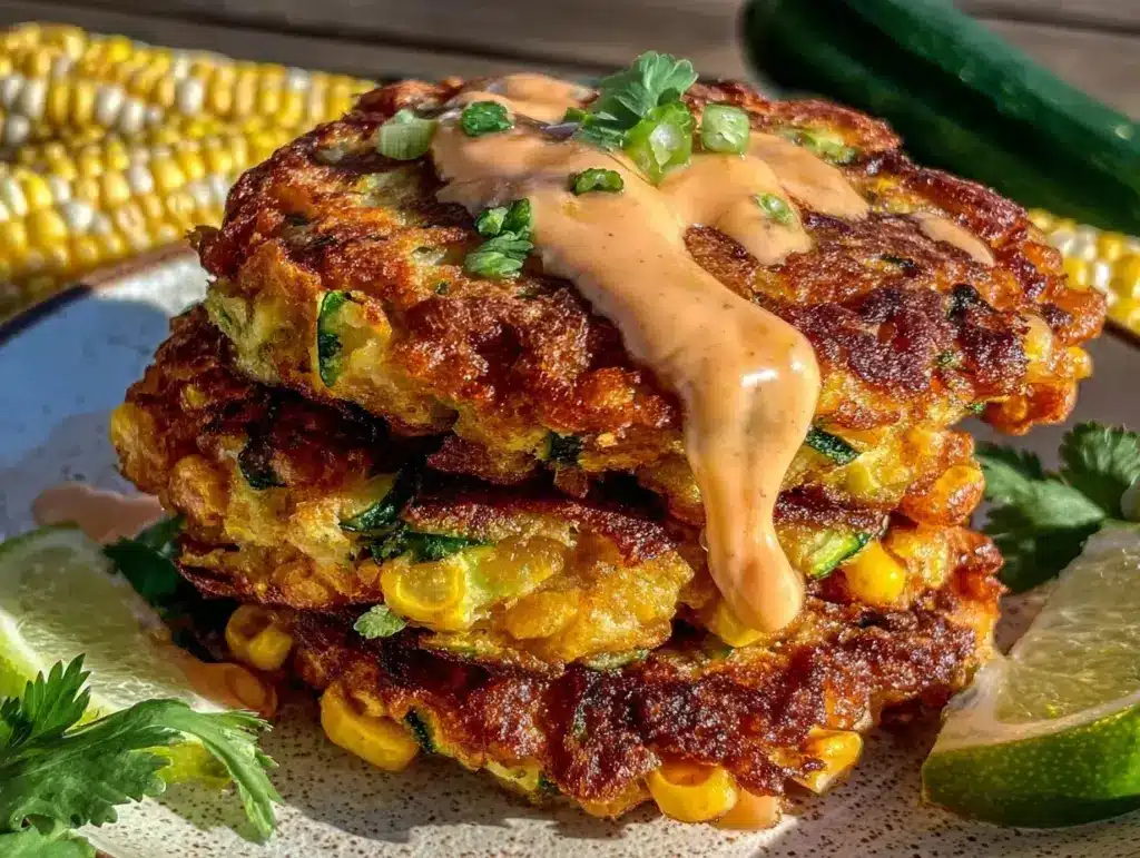 crispy corn and zucchini fritters - featured image