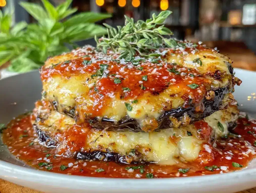 crispy grilled eggplant parmesan stacks - featured image