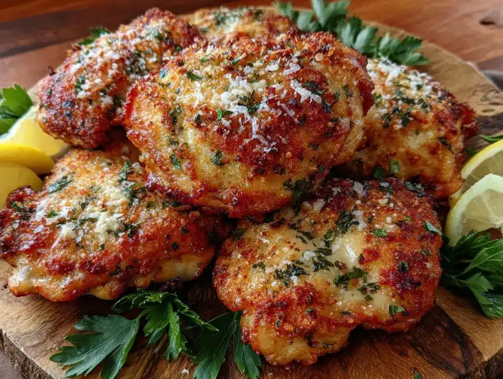 crispy parmesan crusted chicken thighs - featured image