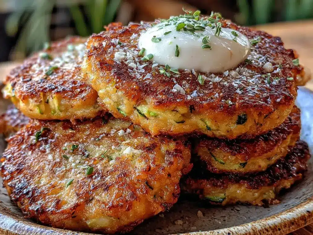 crispy parmesan garlic zucchini fritters - featured image