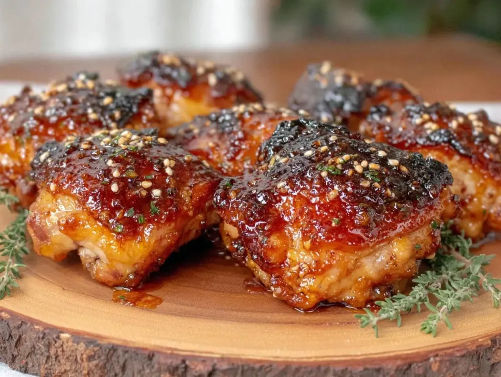 easy crispy honey mustard baked chicken thighs - featured image