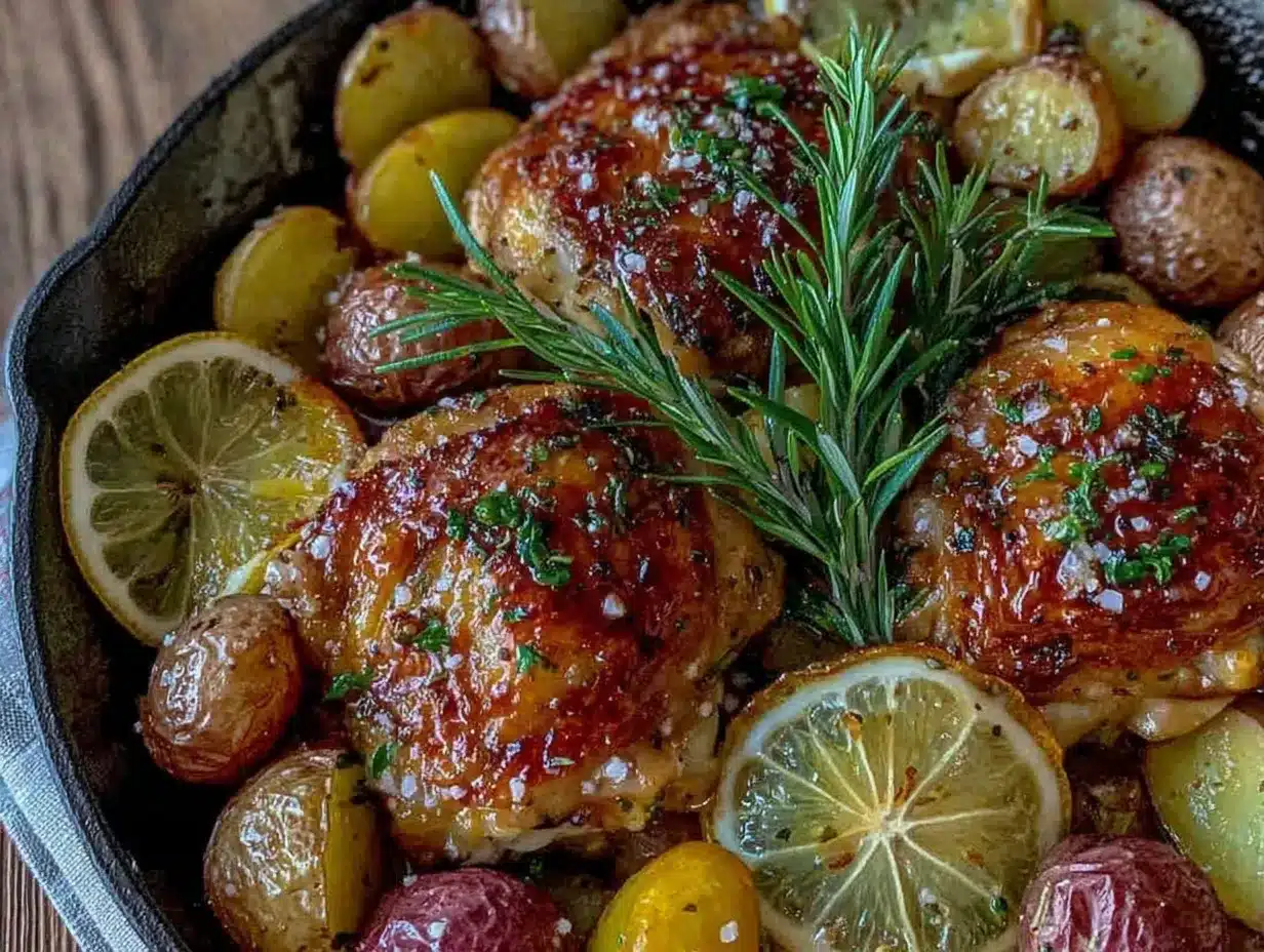 easy crispy one-pan lemon herb chicken and potatoes preparation steps