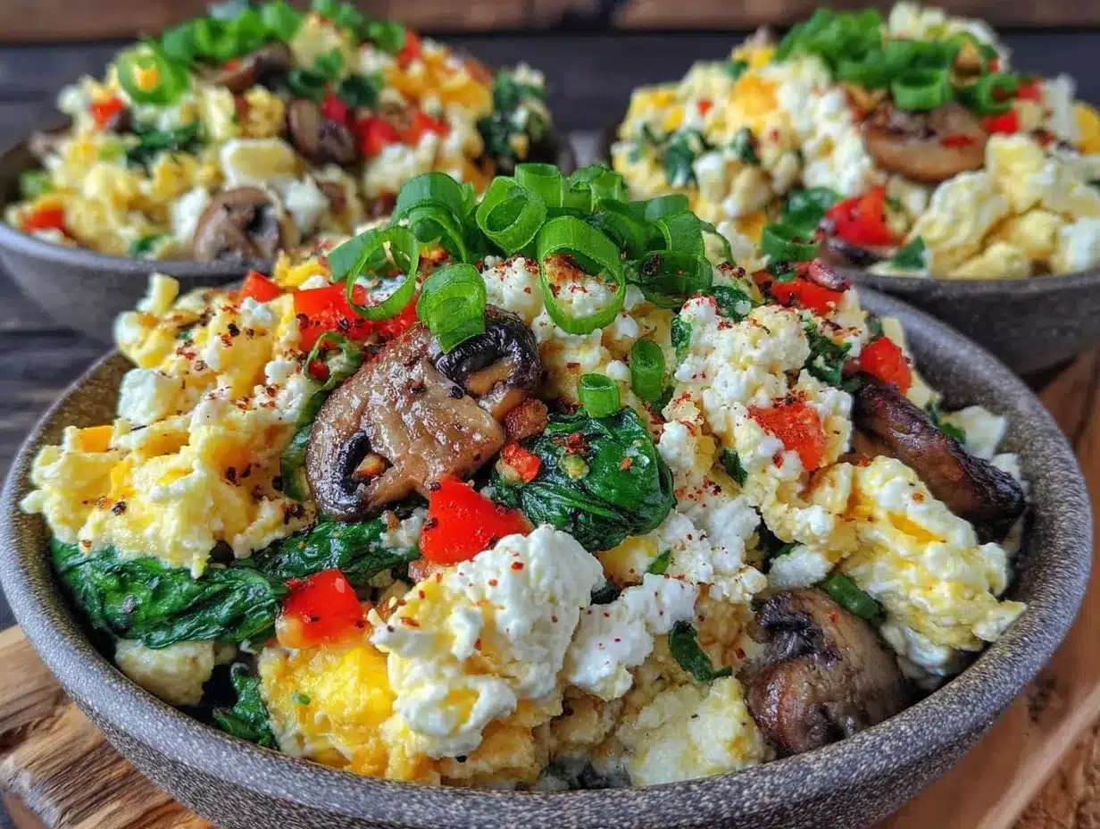 easy egg white veggie scramble meal prep bowls preparation steps
