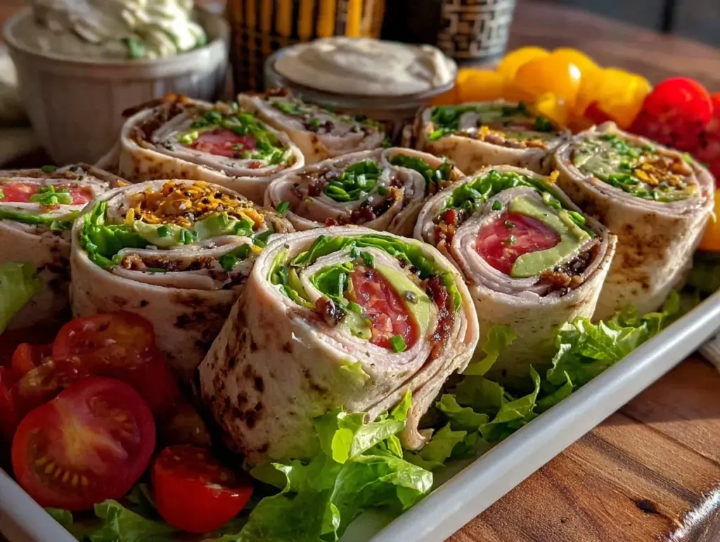 easy mini turkey club pinwheels - featured image