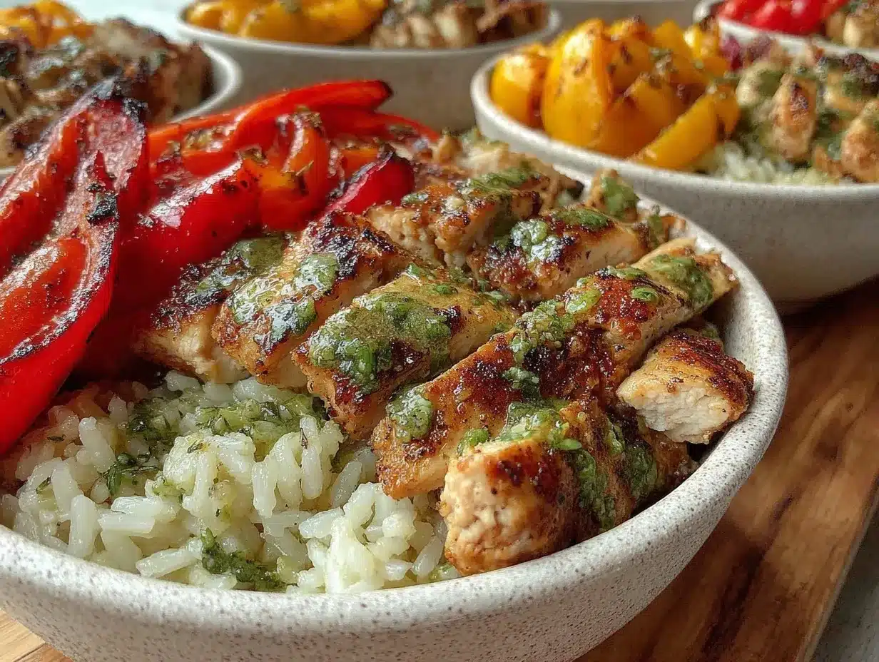 easy sheet pan chicken fajita meal prep bowls preparation steps