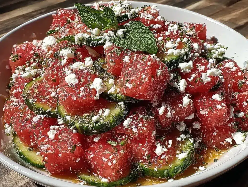 fresh cucumber feta watermelon salad - featured image