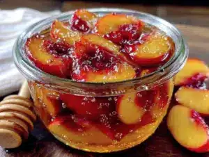 fresh freeze peaches in sweet honey syrup - featured image