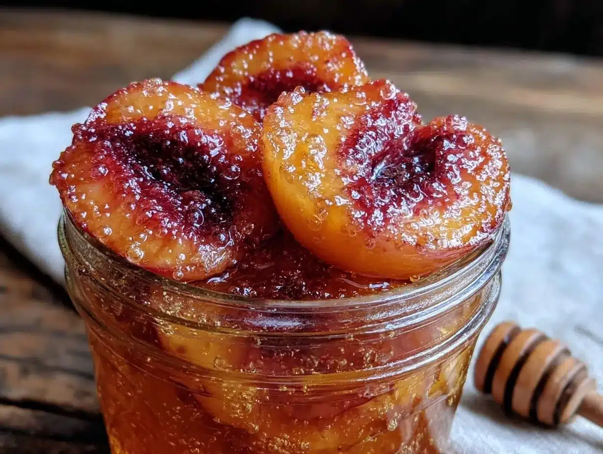 fresh freeze peaches in sweet honey syrup preparation steps