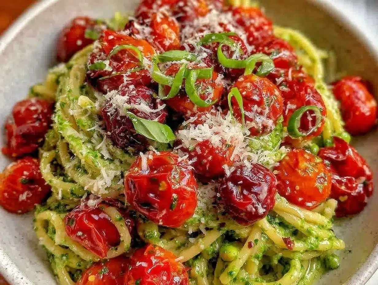 fresh garlic scape pesto pasta preparation steps