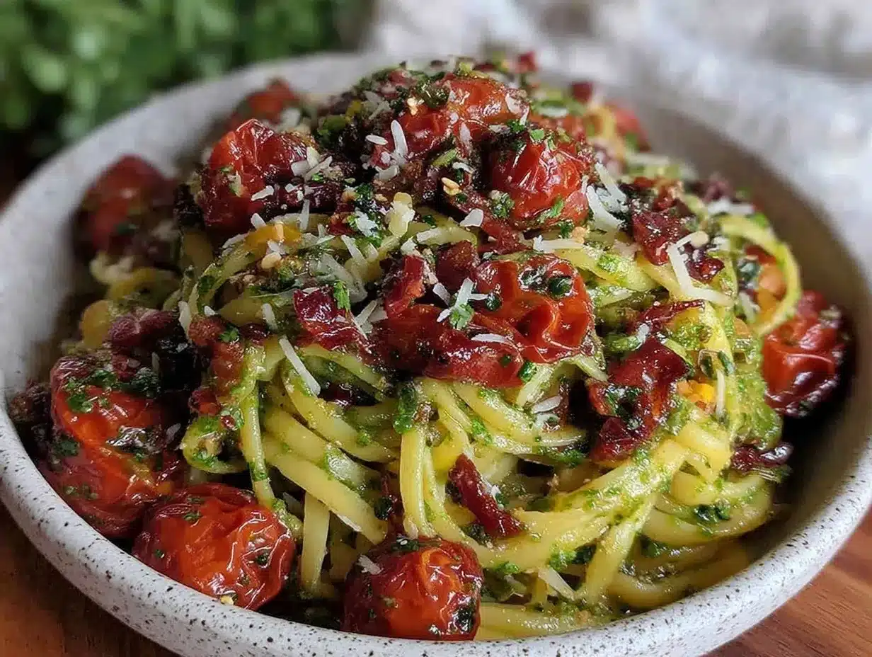 fresh garlic scape pesto pasta preparation steps