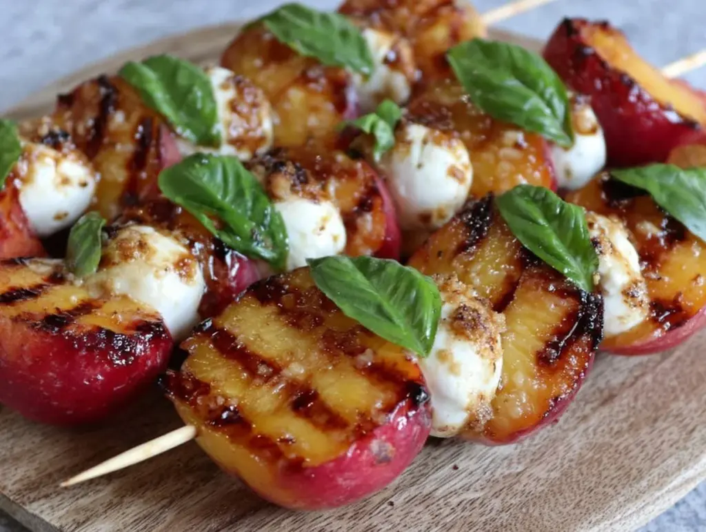 fresh grilled nectarine caprese skewers - featured image