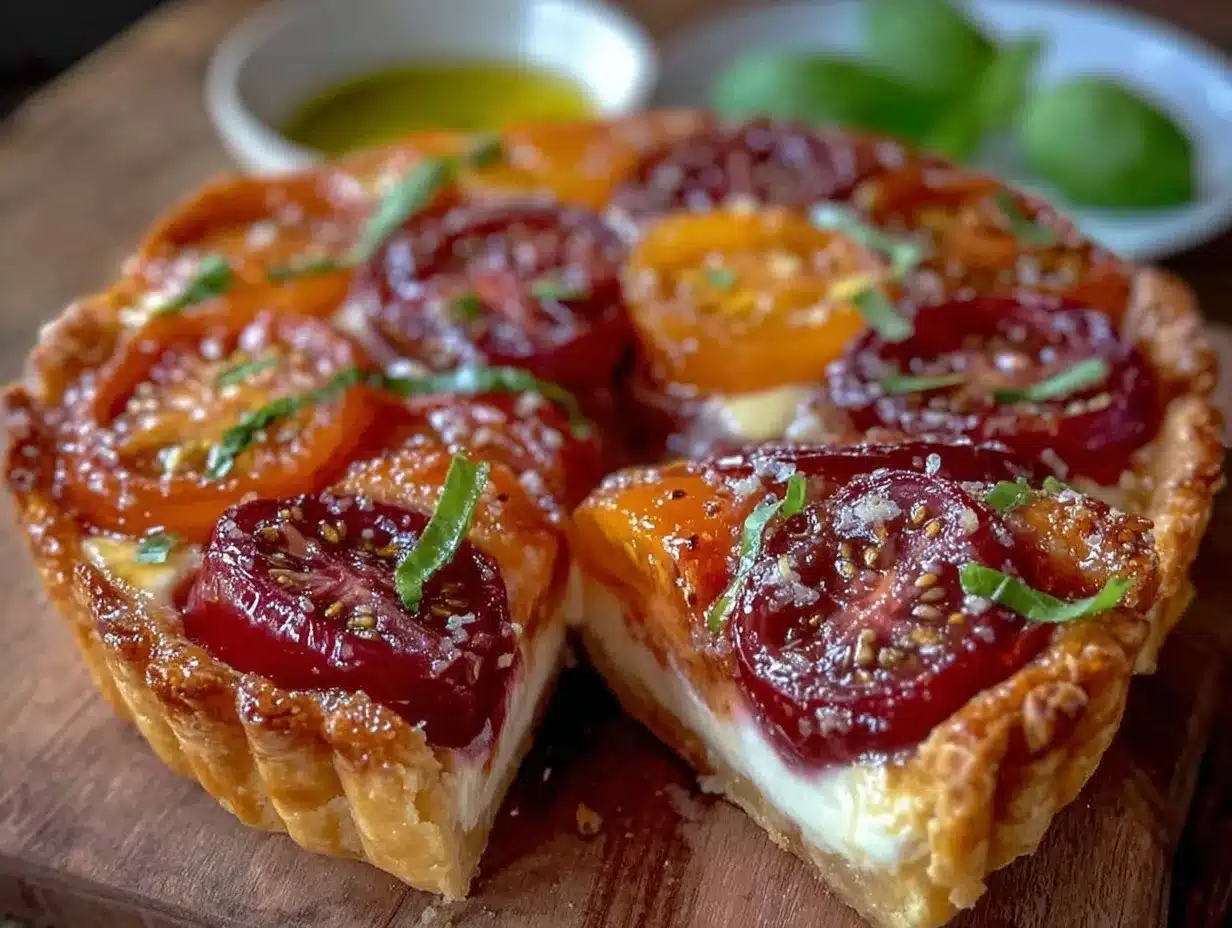 fresh heirloom tomato mozzarella tart preparation steps