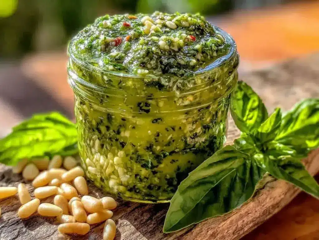 fresh homemade basil pesto - featured image