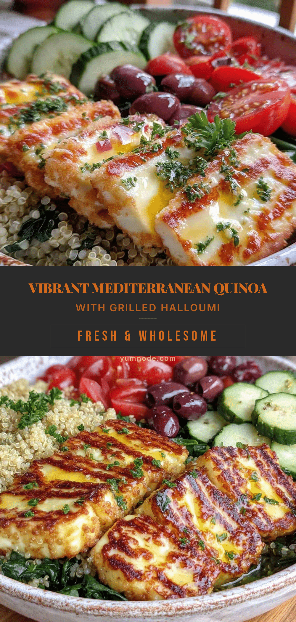 Fresh Mediterranean Quinoa Bowl with Grilled Halloumi recipe