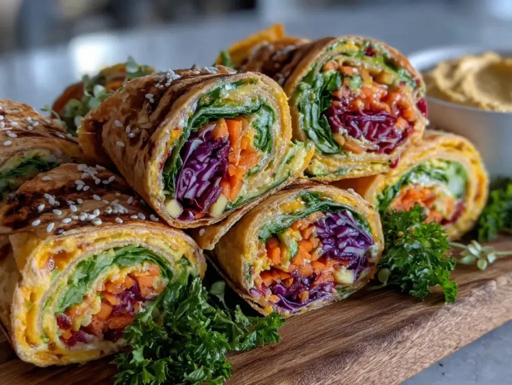 fresh rainbow veggie pinwheel wraps - featured image
