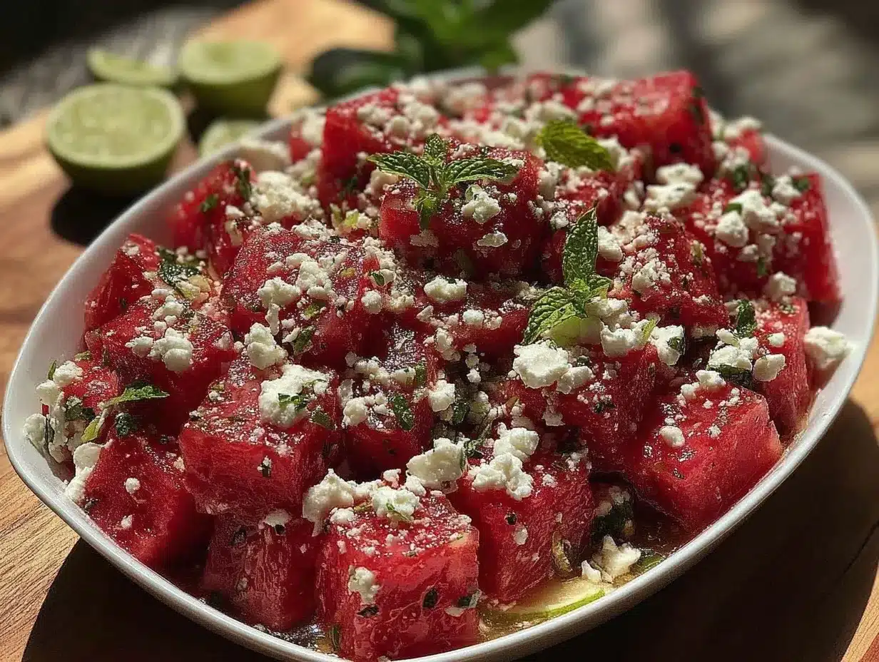 Fresh Watermelon Feta Mint Salad preparation steps
