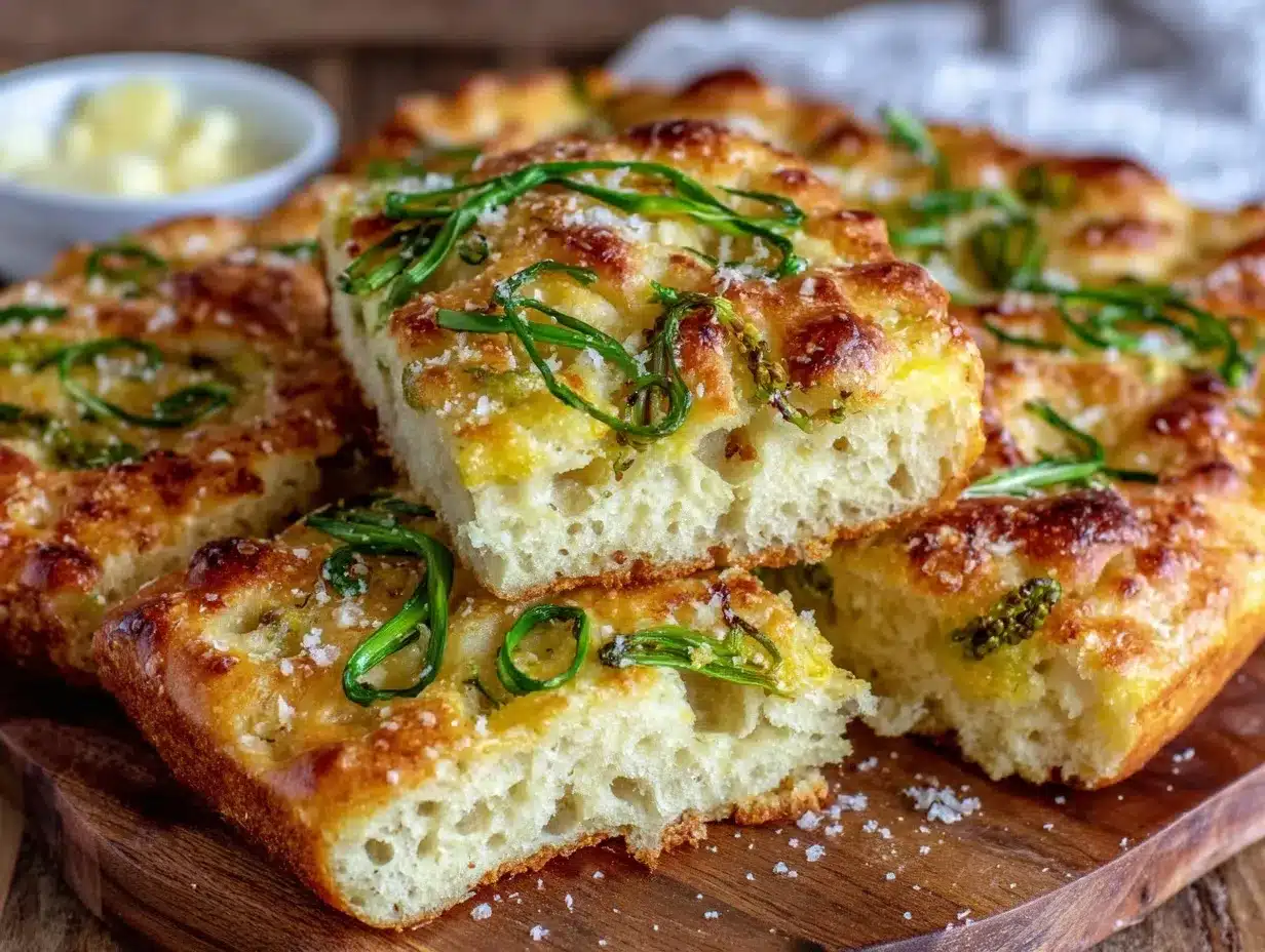 garlic scape focaccia bread preparation steps