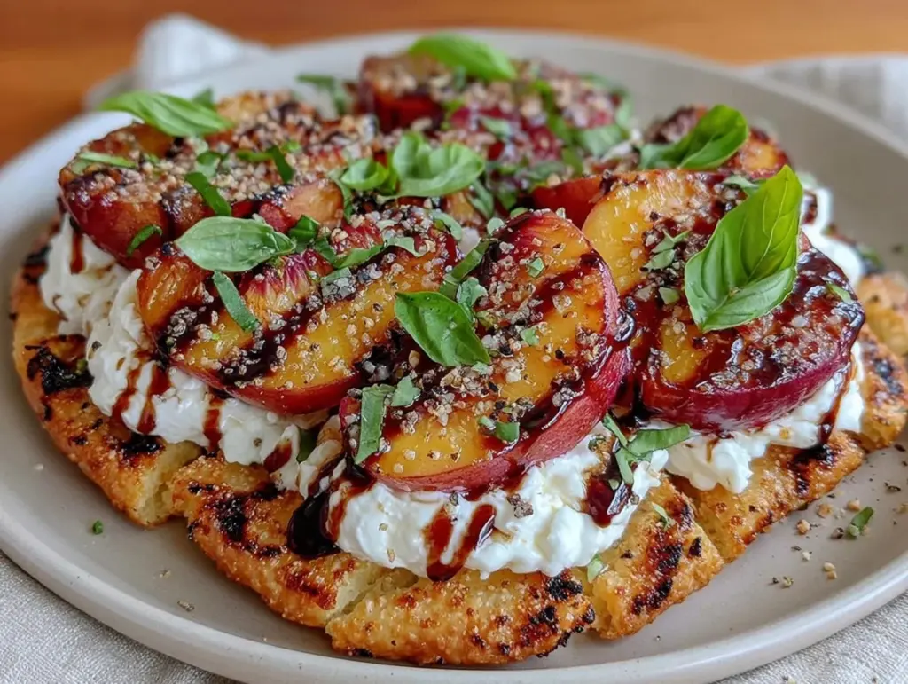 grilled nectarine and burrata flatbread - featured image