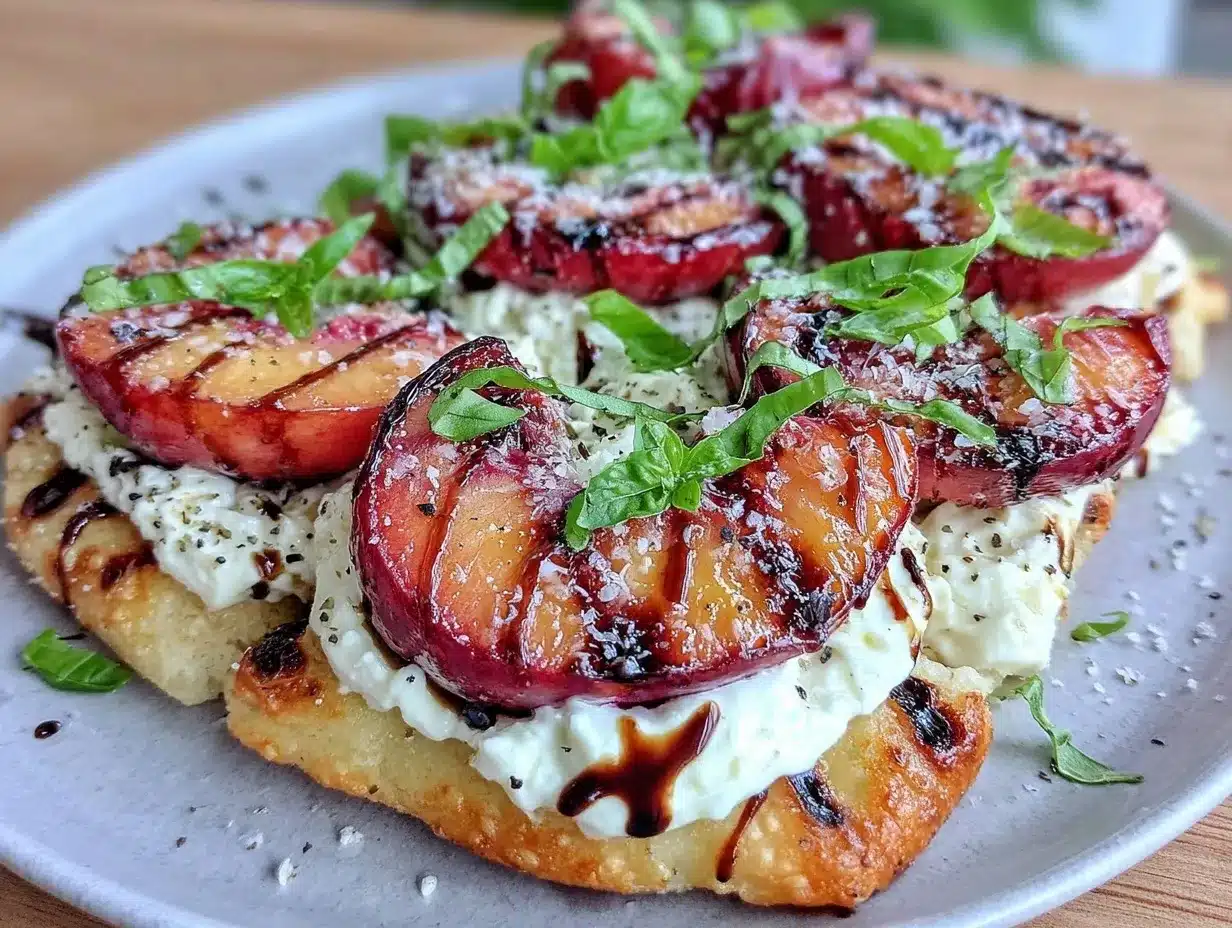 grilled nectarine and burrata flatbread preparation steps
