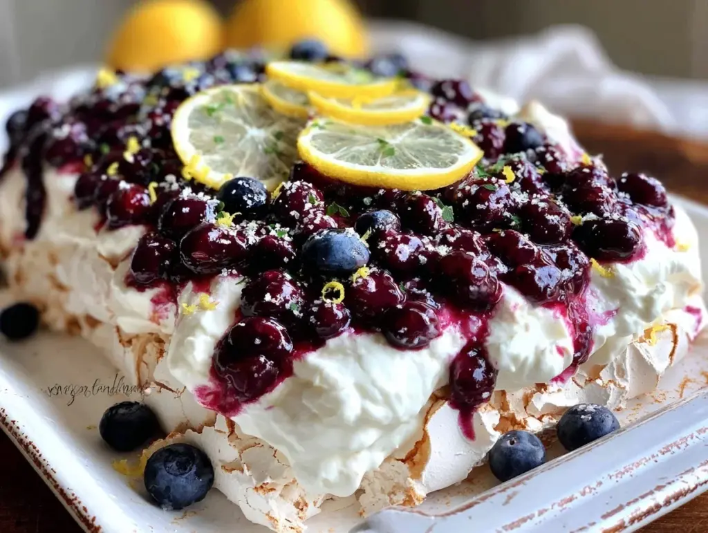 lemon blueberry pavlova - featured image
