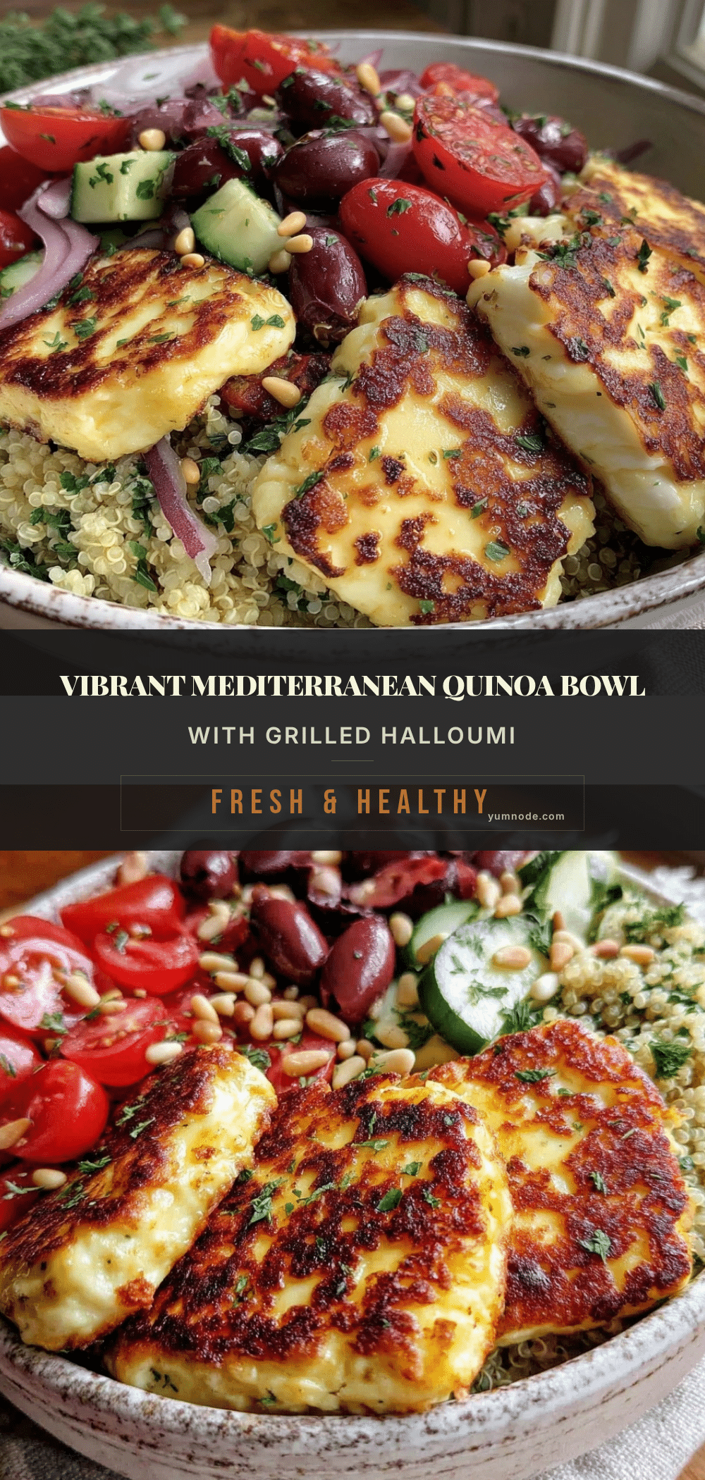 Mediterranean quinoa bowl with grilled halloumi recipe
