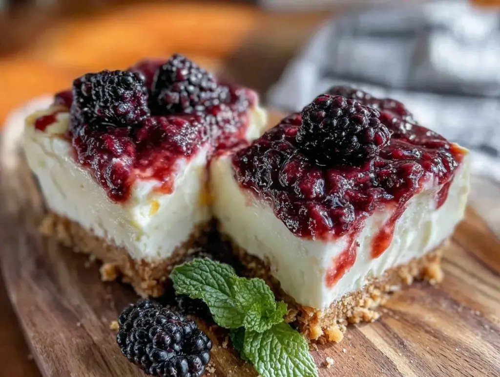 no-bake blackberry cheesecake bars - featured image