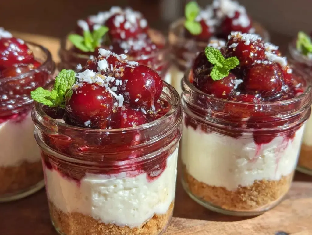 no bake cherry cheesecake parfaits - featured image