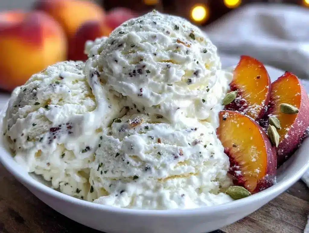 no churn fresh peach cardamom ice cream - featured image