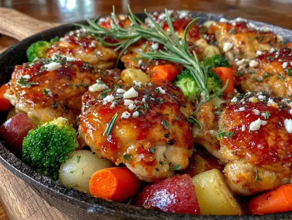 one-pan honey garlic chicken and vegetables - featured image