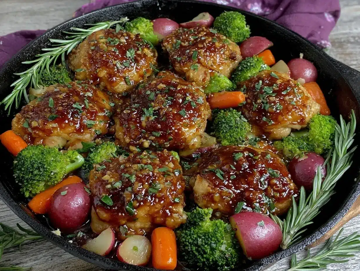 one-pan honey garlic chicken and vegetables preparation steps